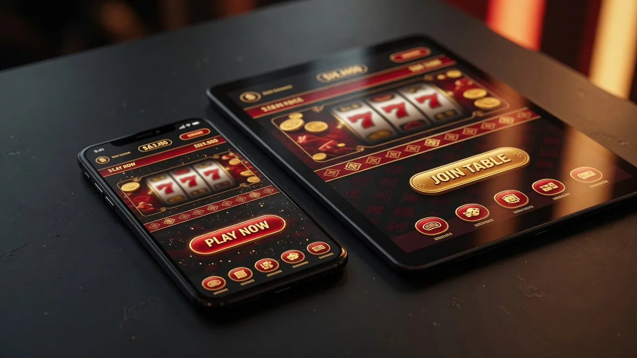 Teléfono y tableta con interfaz oscura de casino