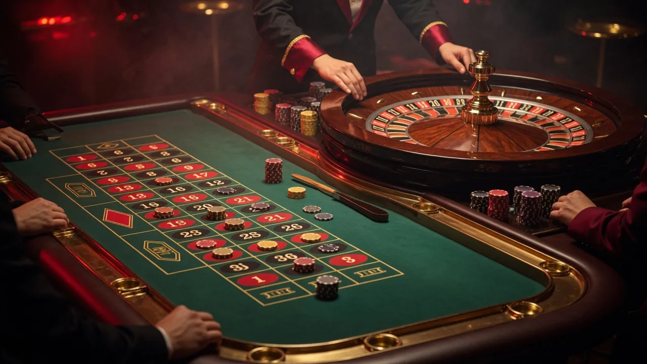 Mesa de ruleta en vivo con luz cálida